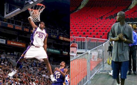 Amare Stoudemire et Amadou Barro pendant sa visite au Toyota Center ( Photo NBA)